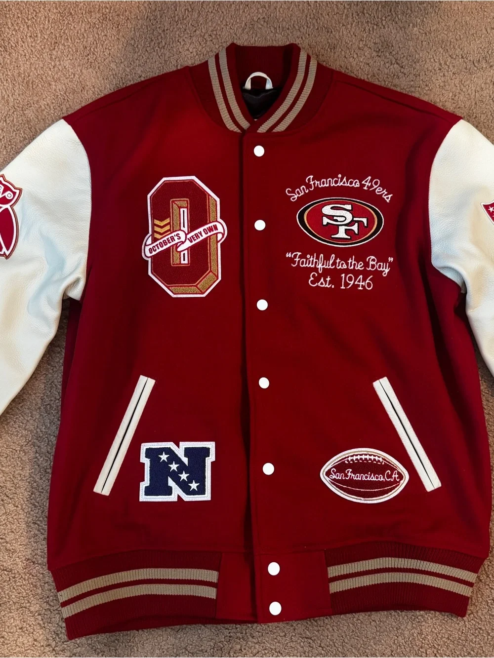 October’s Very Own OVO 49ers Niners SF Varsity Jacket XXL